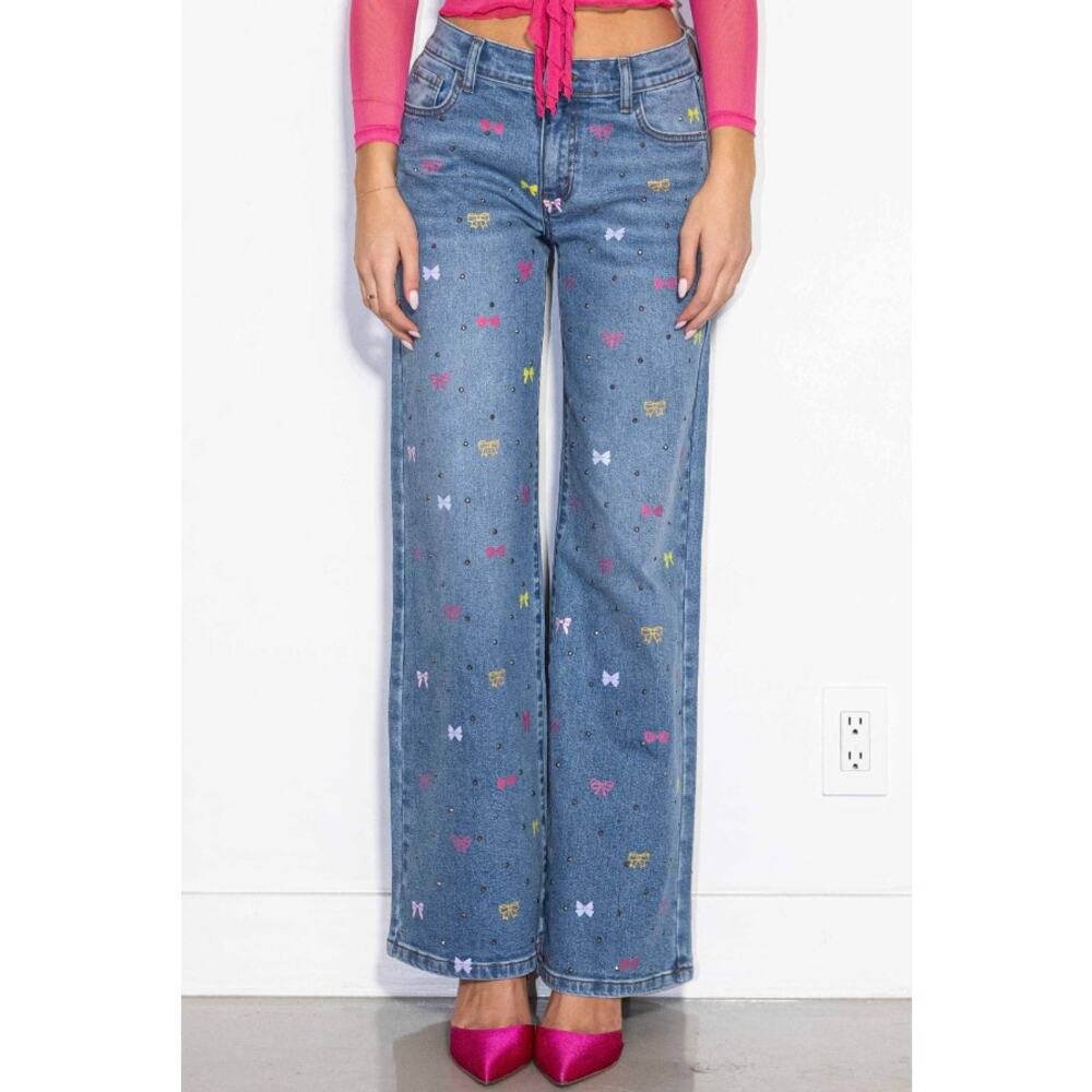 VBRT Women’s Barbie's Favorite Wide Jeans Bows Rhinestone 15(W31)